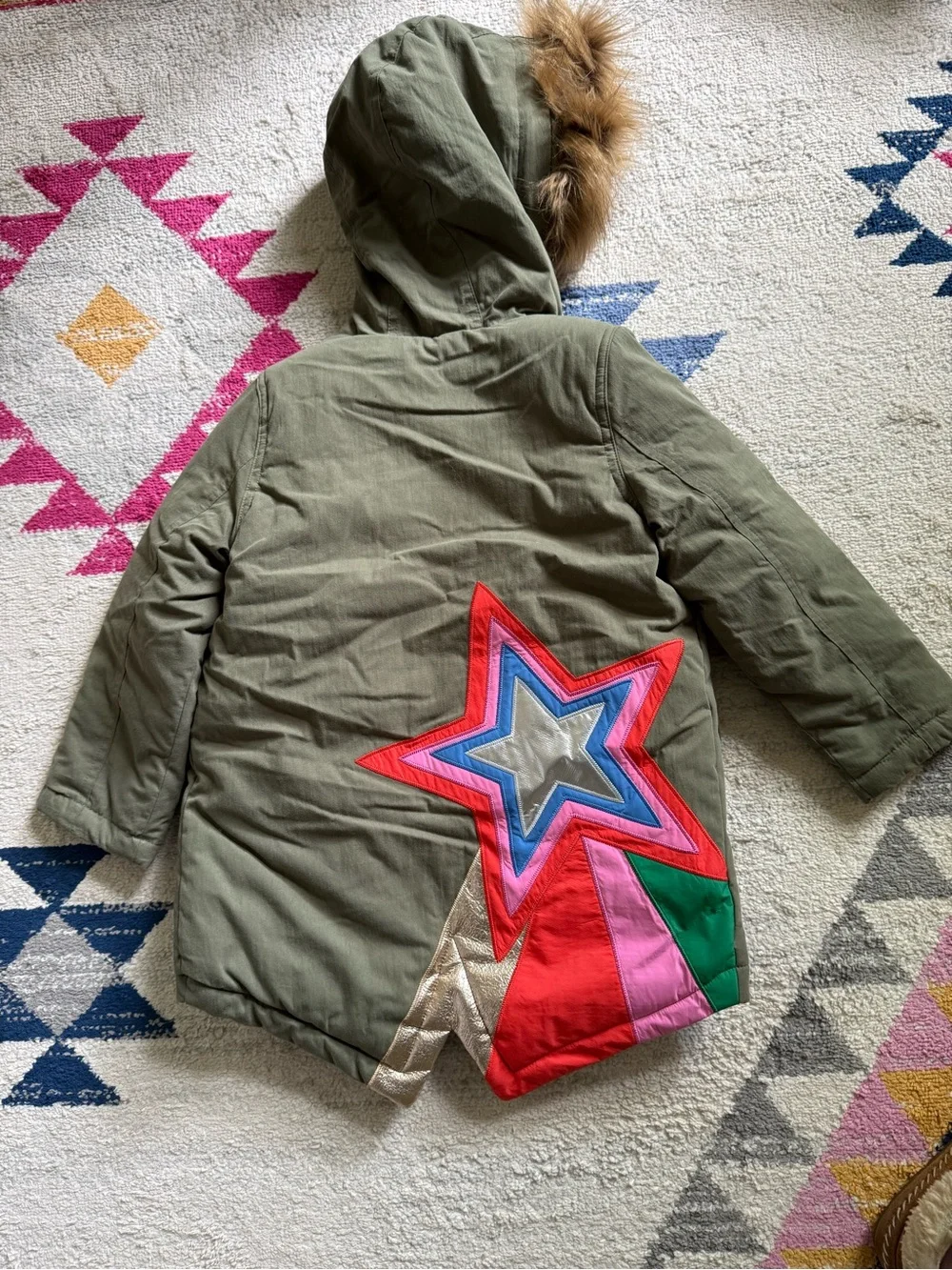 Mini Boden Girls’ Cozy Rainbow Star Parka, Size 5-6Y, NWT